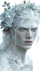 Canvas Print - 3d albino man with a wreath on his head.