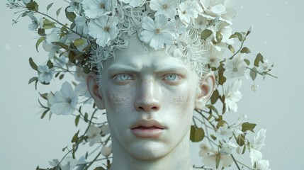 Poster - 3d albino man with a wreath on his head.