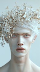 Canvas Print - 3d albino man with a wreath on his head.