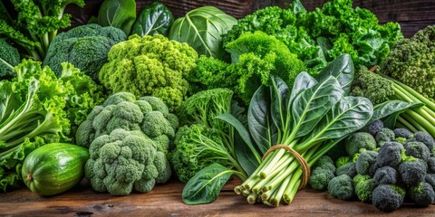 green leafy vegetables collection broccoli, spinach, kale, and collard greens, vegetables, green, he