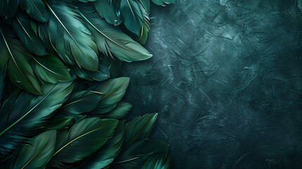 Aufkleber - Beautiful dark green colored feathers on an abstract background, with the texture of natural bird feathers. This wallpaper design is in the style of a fashion concept art and nature scene.