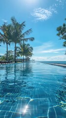 Wall Mural - A long pool with palm trees in the background