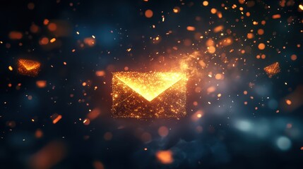 Canvas Print - Envelope with a glowing, fiery texture, surrounded by floating embers and sparks, set against a dark, smoky background