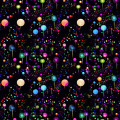 Wall Mural - Vibrant colorful bubbles and orbs floating against a dark background at night