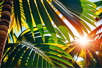 Wall Mural - summer background colorful leaves palm art wallpaper summer colors showcases botanical tropical leaves sunlight