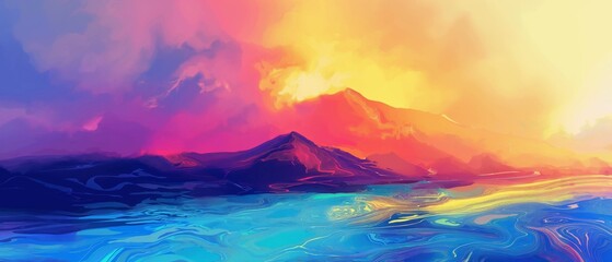 Poster - Radiant Digital Landscape with Vivid Colors