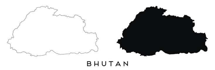 Wall Mural - Bhutan map outline and black silhouette vector