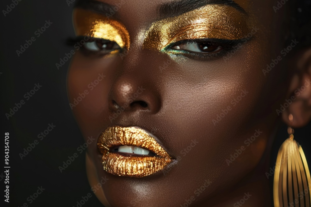 Fashion portrait of a beautiful black girl with golden makeup Stock ...