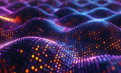 Poster - Big data cyber flow, blockchain data fields, network line connect stream. Concept of AI technology, digital communication, science research, 3D illustration neural cells.