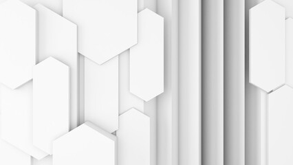 Poster - Abstract background with white vertical and hexagonal geometric shapes. For graphic and text design work.,3d rendering
