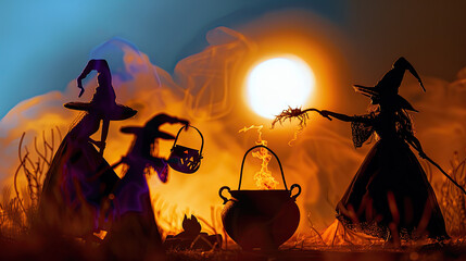 Wall Mural - Happy Halloween. Witches brew a magic potion for Halloween.