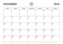 November 2024 year planner template, calendar 2024 template, monthly and yearly planners. organizer diary. week start Sunday, corporate planner template, Desk calendar 2024 year, Vector illustration