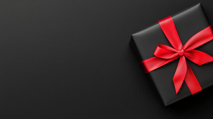 Sticker - Elegant Black Friday background with black and white text, red ribbon accents 