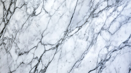 Sticker - Top view of a rough, unpolished white marble surface with distinct grey veins, background texture 