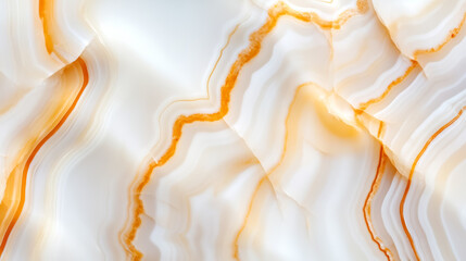 Sticker - Top view of polished white onyx stone with flowing patterns of translucent white and subtle hints of amber, background 