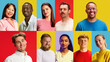 © master1305 - Collage made of portraits of diverse people, men and women of different nationalities posing against multicolored background. Concept of human emptions, facial expression, diversity
