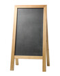 © kanoktuch - A wooden framed blackboard sign with a blank surface, perfect for writing messages, menus, and advertisements in cafes or shops. Isolated on transparent background, png.