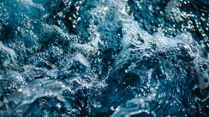 Poster - Dynamic water pattern texture backdrop with bubbles and ripples in deep blue tones