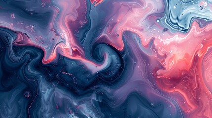 Poster - Abstract marbled background in vibrant blue and pink liquid flowing