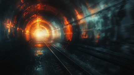 Poster - Abstract light patterns in dimly lit underground tunnel at night