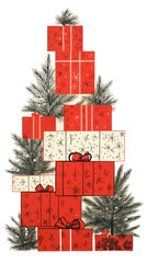 Canvas Print - PNG Many chrsitmas presents stacked high christmas drawing plant.