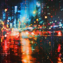 Wall Mural - An abstract representation of city lights at night, with blurred lines and bright spots 