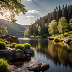 Wall Mural - lake and mountains