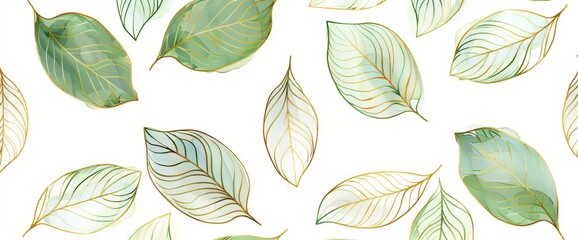 Gold foliage line art modern background, leaf wallpaper of tropical leaves, branching plants in hand drawn pattern. Botanical jungle illustration for banners, prints, decor, fabrics.