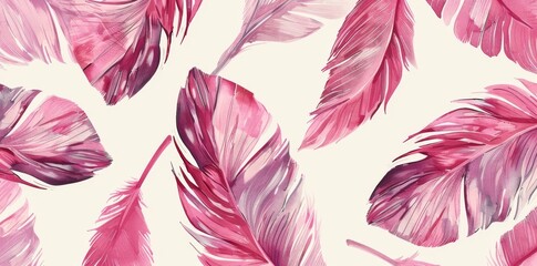 Wall Mural - Painting colorful tropical pink leaves seamless pattern background. Hand painting watercolor flower tropical exotic leaf prints for wallpaper,textile Hawaii aloha summer style.