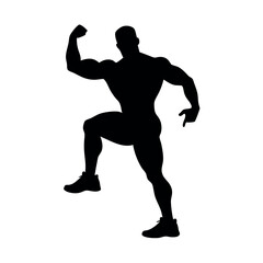 Poster - a body builder doing excersise vector silhouette, isolated white background