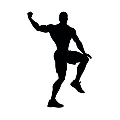 Poster - a body builder doing excersise vector silhouette, isolated white background