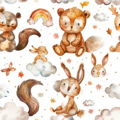  Watercolor illustration of forest animals for kids