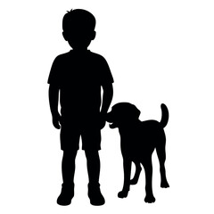 Sticker - A child stand with a dog vector silhouette, blak color silhouette, similar this image