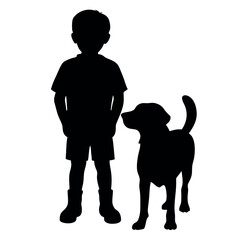 Canvas Print - A child stand with a dog vector silhouette, blak color silhouette, similar this image