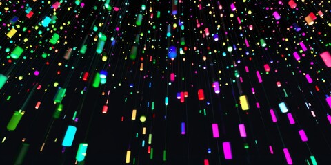 Poster - In Dark Space, Colorful Glowing Rectangles Create a Futuristic Light Abstraction