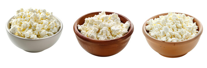 Wall Mural - set of bowl of creamy cottage cheese isolated on a transparent background