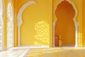 Poster - Cozy living space with yellow walls and rug