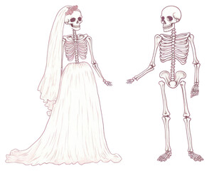 Canvas Print - PNG Skeleton couple married wedding bride dress.