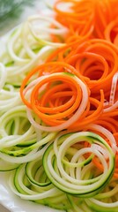 Wall Mural - Zucchini noodles with carrot ribbons. AI.