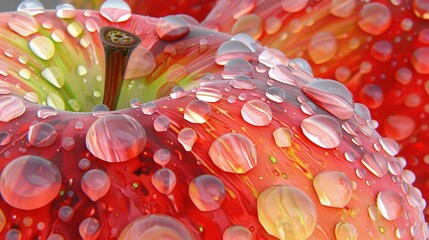 Sticker -   A close-up shot of a red apple with water droplets on the inside, accompanied by a green apple in the background