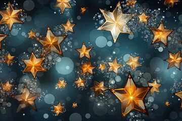 Poster - Ornament of golden star shaped flowers on blue background