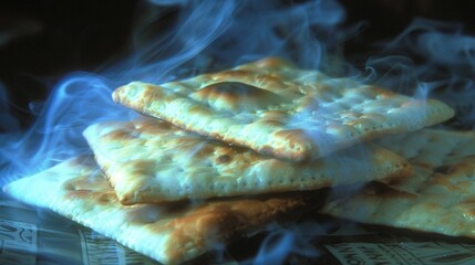 Poster -   Pile of money with smoke billowing from stacked pita bread