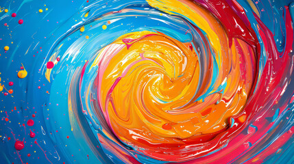 Wall Mural - Colorful Swirling Abstract Artwork Created With Bright Acrylic Paints on Canvas