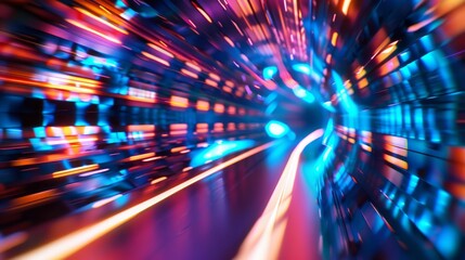 Poster - Experience a dynamic futuristic light tunnel filled with vibrant colors and mesmerizing motion blur