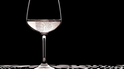 Wall Mural -   A black tabletop holds a crystal wine glass surrounded by white circles