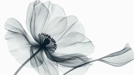 Wall Mural -  A black and white photograph captures a flower with a lengthy central stem and a slender stem in its middle