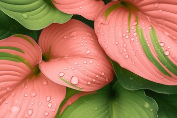 Wall Mural - Fresh Hosta Plant Leaves After Rain