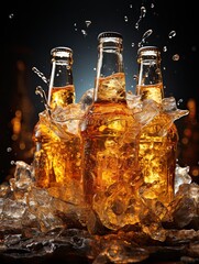 Wall Mural - Beer bottle with splashes.