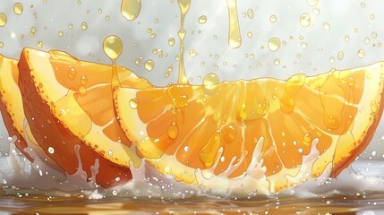 Poster -   An orange rests atop a table, near a glass of water with droplets