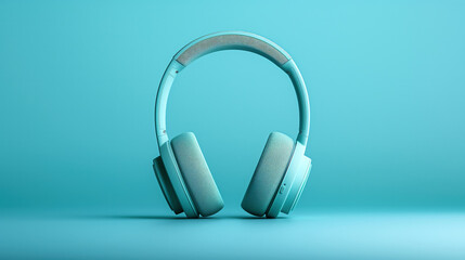 Poster - Blue wireless over-ear headphones on a matching blue background, showcasing modern design and minimalist aesthetic.